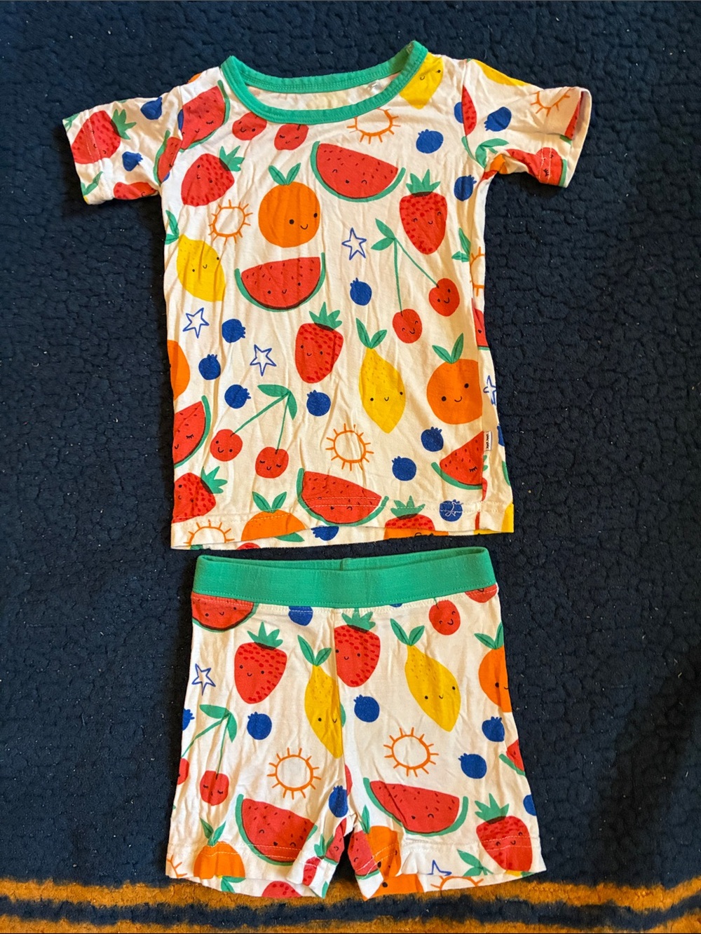 Little Sleepies Fruit Print Pajama Set - Green Trim, Multicolor Fruit